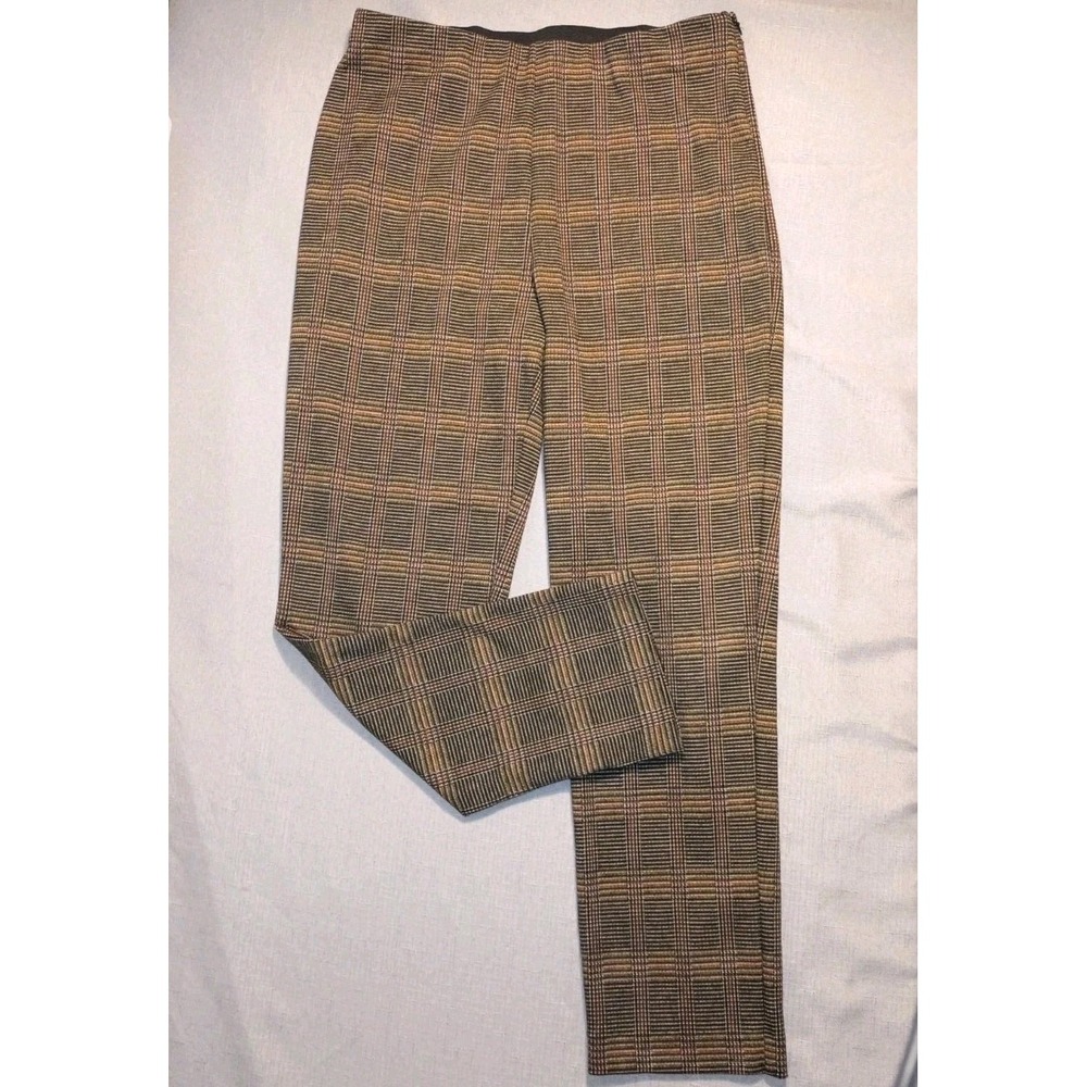Elie Tahari Brown/Black Plaid Ankle Pant size 10 Stretch Waist